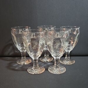 Elegant Clear Libbey "Chilvery" Water Goblet Set Of Five.